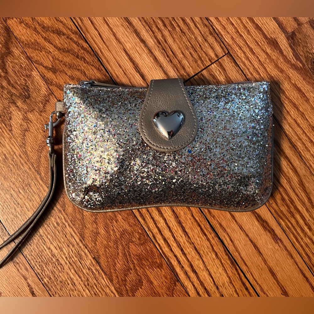 Candie’s Glitter Wristlet Purse w/ Heart - Silver/Multi Color, Small